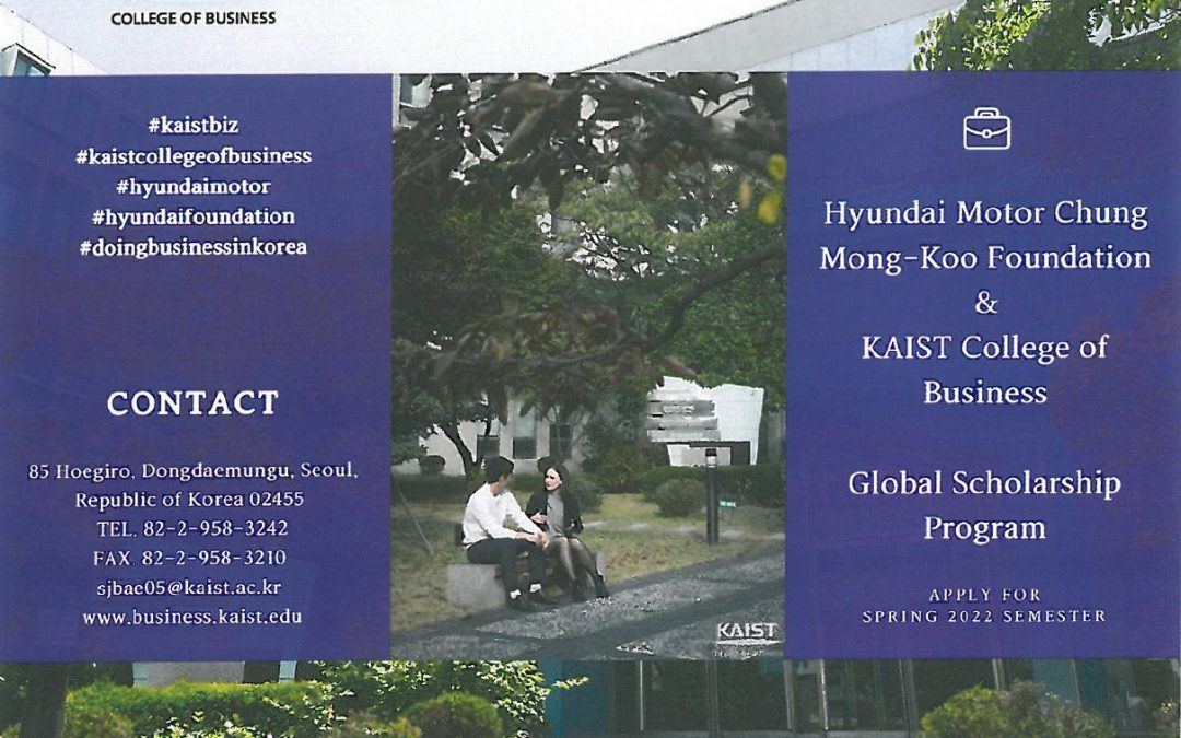 Beasiswa Global Scholarship Program MBA dari KAIST College of Business dan Hyundai Motor Chung Mong-too Foundation, Korea Selatan